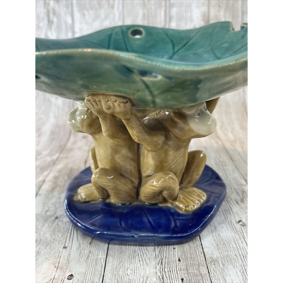 Majolica 3 Monkeys Holding Bowl Dish Centerpiece Large Great Condition - Picture 5 of 16